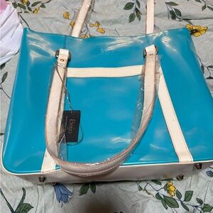 Beijo Turquoise and Cream Tote Bag